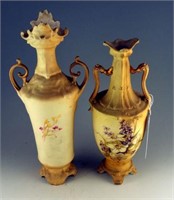 (2) Austrian vases with floral and gold enamel