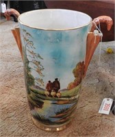 Ceramic hand painted double handled floor vase