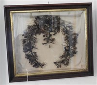 Mid 19th Century framed floral hair wreath in