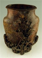 Antique sculpted soapstone vase 9”