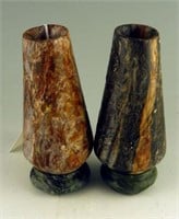 Pair of carved soapstone vases with floral