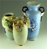(3) vases: Hand painted Nippon floral double