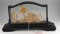 Chinese carved cork village in black lacquer