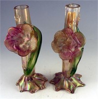 Pair of Murano glass floral iridescent vases 8"