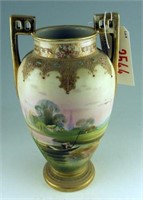 Hand painted Nippon double handled vase with