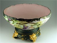 T & V French Limoges hand painted punch bowl
