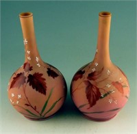 Pair of mid century hand painted pink satin