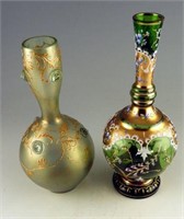 (2) Victorian era vases: iridescent finish hand