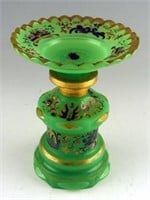 Late 19th Century green glass bottle with ruffled