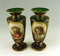 Pair of late 19th Century emerald glass hand
