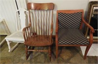 S. Bent & Bro Maple rocking chair, upholstered
