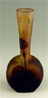 Galle’ cameo glass floral decorated bud vase