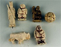 Selection of carved bone Chinese netsukes (6)