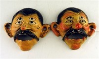 (2) Vintage Cast iron hand painted figural face