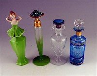 (4) antique scent bottles: figural maiden,