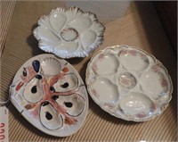 (3) hand painted oyster plates