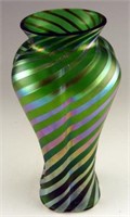 Gorgeous Emerald art glass swirl decorated vase