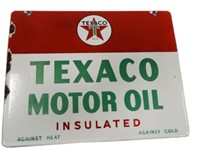 1947 TEXACO MOTOR OIL INSULATED DSP RACK TOP SIGN