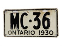 1930 ONTARIO EMBOSSED METAL LICENSE PLATE