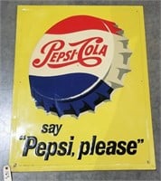 Embossed "Pepsi Cola" Metal Sign