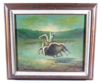 David Southworth Hunting Buffalo Oil On Canvas