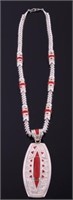 Navajo Signed Sterling Silver & Coral Necklace