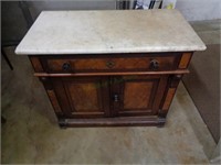 Vintage 1 Drawer and 2 Door Cabinet w Marble Top