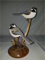 RARE Ahrendt Black & White Birds Wood Sculpture
