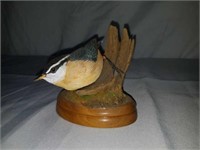 Signed Wood Carved Red-Breasted Nuthatch Statue