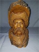 Wooden Hand Carved Cowboy Bust by Ron Foreman
