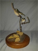 Handmade Pair of Wood Carved Birds Signed