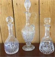 3 CRYSTAL DECANTER W/GLASS STOPPERS