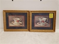 2 PIECE CUP AND SAUCER PRINTS SIGNED 12X10