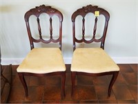 CARVED BACK MAHOGANY CHAIRS X 2