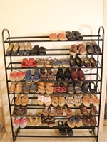 Assortment of Ladies Shoes w/ Metal Shoe Rack