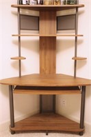 4-Tier Wood & Metal Corner Computer Desk