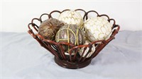 (8) Decor Balls in Cane Bowl Centerpiece