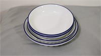 4Pc White with Blue Trim Serving Bowl Set