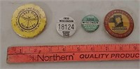 Three hunting pins & one advertising magnet