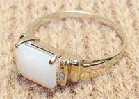 Sterling Silver  Opal & Diamond Ring Sz7.75