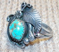 Sterling Silver Turquoise Ring Size 5.5  6.7grams