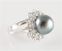 Tahitian Pearl & Diamonds 14k white gold Ring