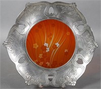 Art Nouveau Silverplate & Cut Glass Dish
