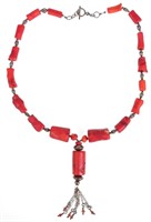 Vintage Red Coral Sterling Silver Necklace