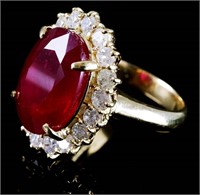 12 Carat Ruby & Diamonds 14k YG Ring