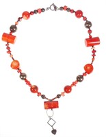 Vintage Red Coral Chunk & Sterling Necklace
