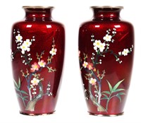 Pair Japanese Ginbari Cloisonne Vases