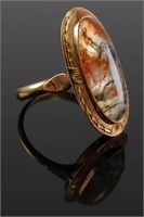 14k Gold Ring w Moss Agate Cabochon