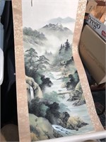 Chinese scroll:  A mountain and river scene signed