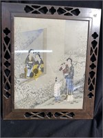 Antique Chinese painting in an ornate frame